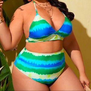 New- Plus Colorful Tie Dye High Waisted Bikini Swimsuit